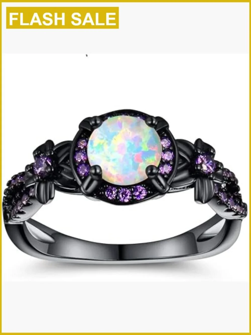 Eternity Ring - Black Gold Plated Opal and Gemstone Band Size 10